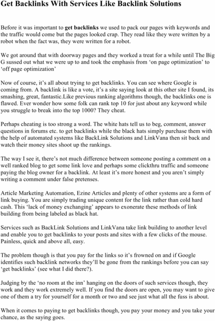 Product picture Get Backlinks With Services Like Backlink Solutions